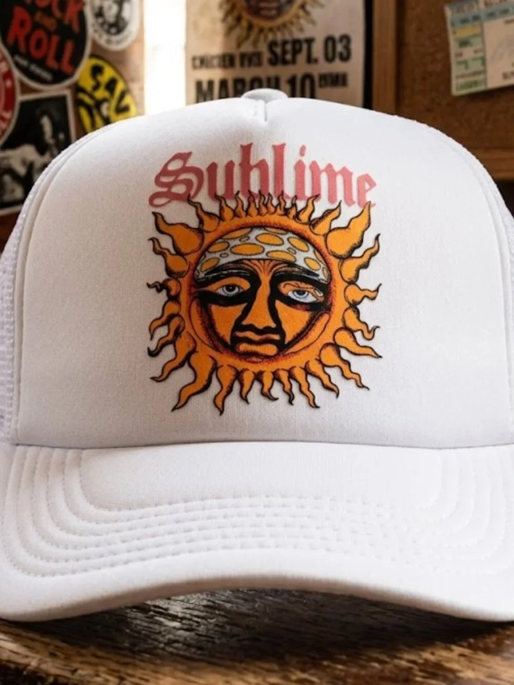 Retro Sublime Band Sun Logo Printed White Foam Trucker Hat Snapback Cap Ska Punk